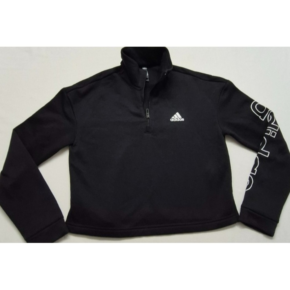 Adidas Essential Sweatshirt Women's Sm Black Long Sleeve 1/4 Zip Logo Print‎
